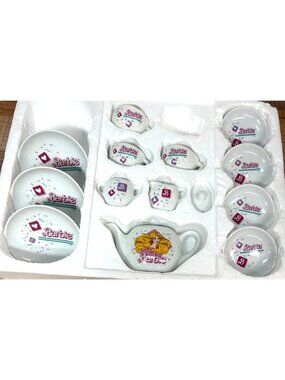 Barbie Miniature Porcelain Tea Set With Original Styrofoam Packaging 14-Pieces